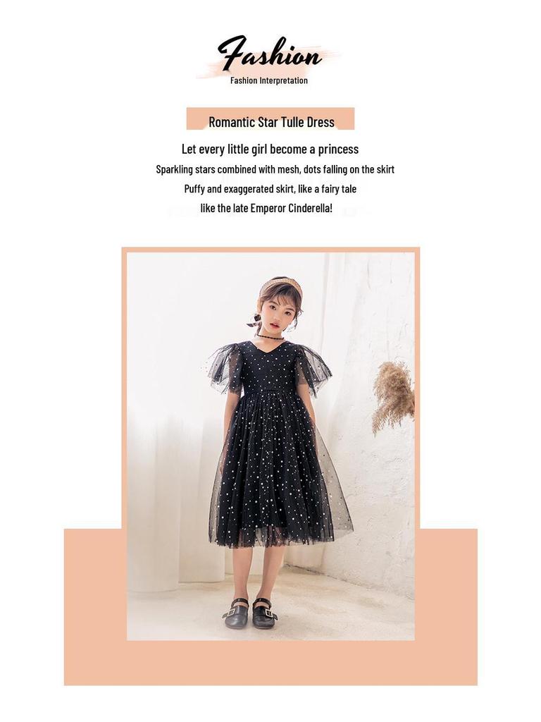 2025 Summer Star Mesh Princess Dress - Children's Gauze Skirt for Big Kids, 430g