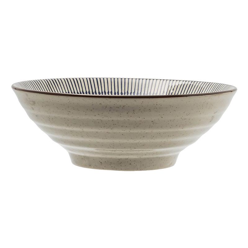 Retro Japanese Bamboo Hat Ceramic Bowl, 7-inch Tableware for Breakfast, Noodles, or Rice.