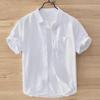 Men's White Linen-Cotton Short Sleeve Lapel Shirt: Lightweight, Casual, Fresh Summer Style