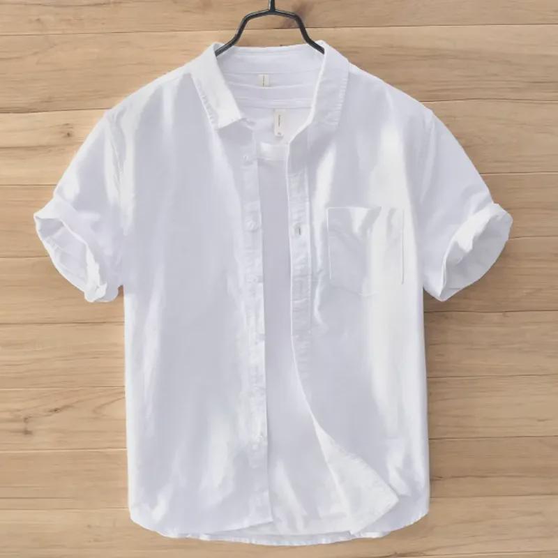 Men's White Linen-Cotton Short Sleeve Lapel Shirt: Lightweight, Casual, Fresh Summer Style