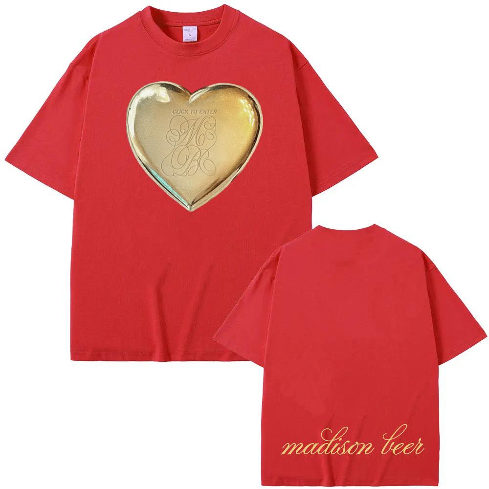 Golden Heart-shaped Pendant Box Print Tee 2026 New Madison Beer High Quality TEE Summer Cotton Casual  Crew Neck Tees