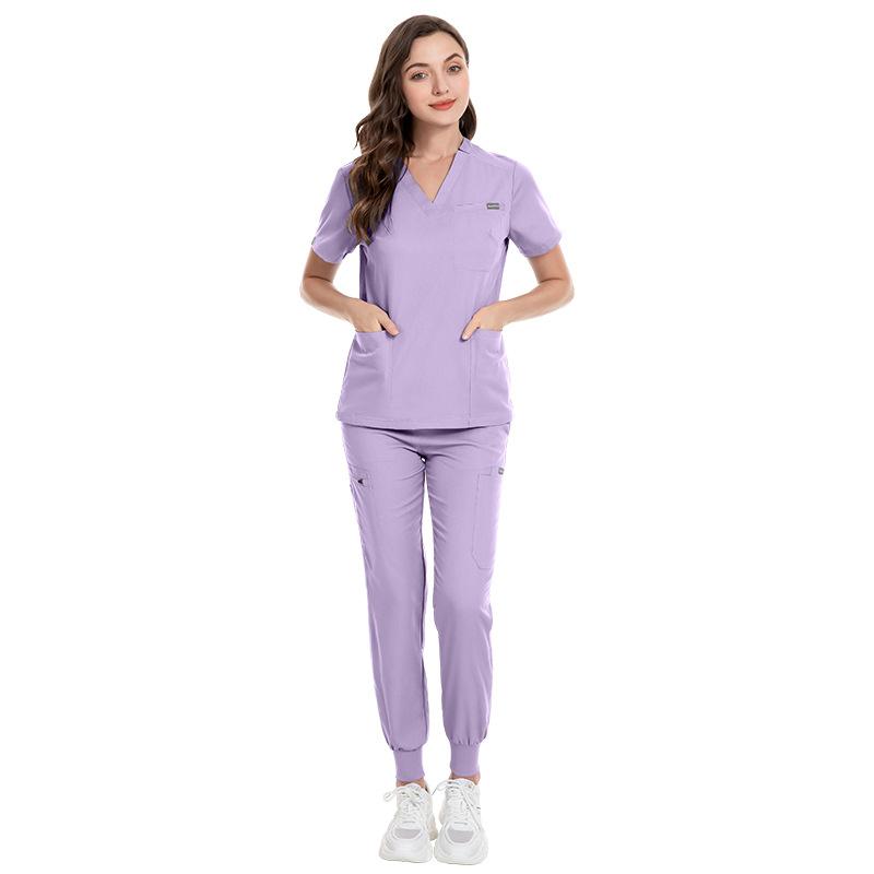 

Surgical Gown V-neck Short-sleeved Hospital Nurse Uniform Suit Women s Hand Wash Clothes Men s XS фиолетовый