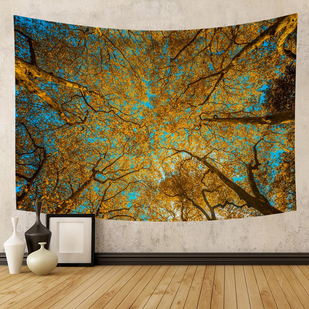 Autumn Forest Tapestry Wall Hanging Natural Fallen Leaves Landscape Hippie Tapestry Colorful Living Room Hanging Wall Tapestry
