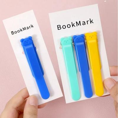 Cute Bear Bookmark Clip Automatically Follows Silicone Book Markers Stationery Supplies Page Flipping for Student