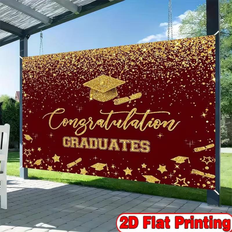 2D Graduation Backdrop Maroon Gold Congrats Graduates Class of Party Decor Banner