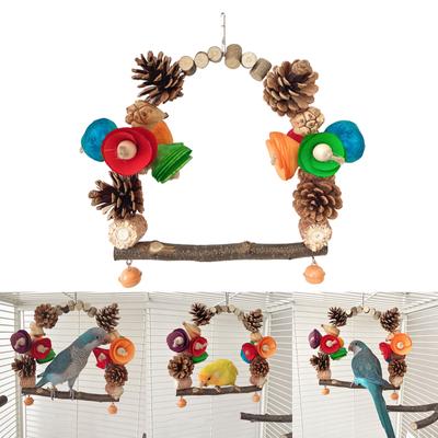 Bird Swing with Pinecone Corncob Swing Bridge Wood Hanging for Budgies Training Perch Toy for Birds Cage Decoration