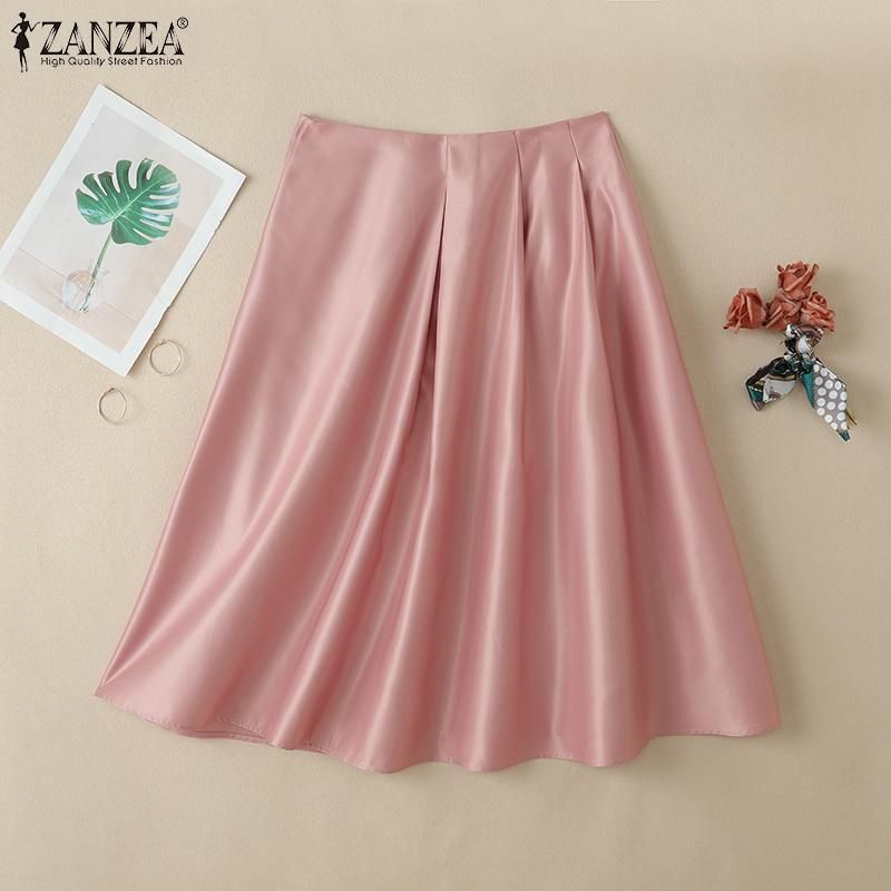 ZANZEA Fuste de vară casual pentru femei, culoare uni, largi, linie A