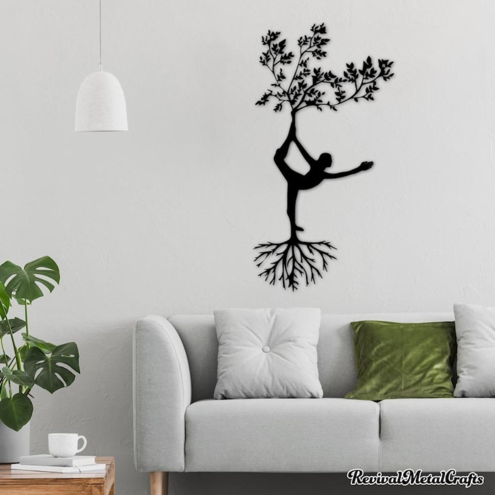 Yoga Metal Wall Art Spiritual Tree Home Decor
