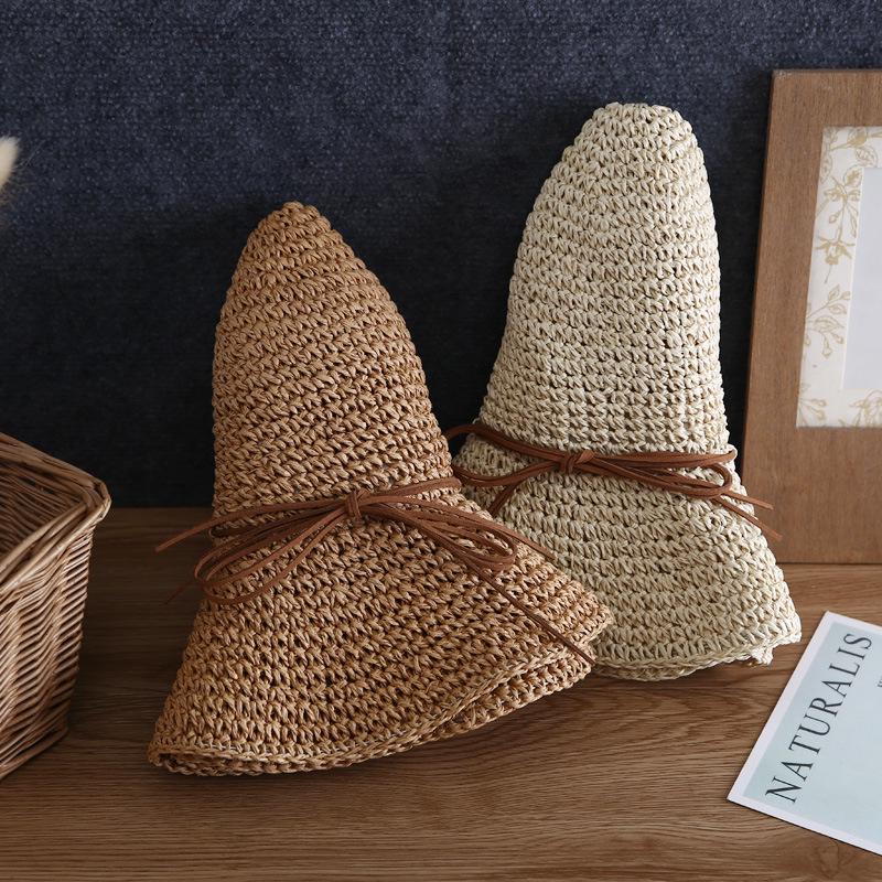 Women's Foldable Straw Sun Hat - Wide Brim, Handmade, UV Protection for Beach & Outdoors