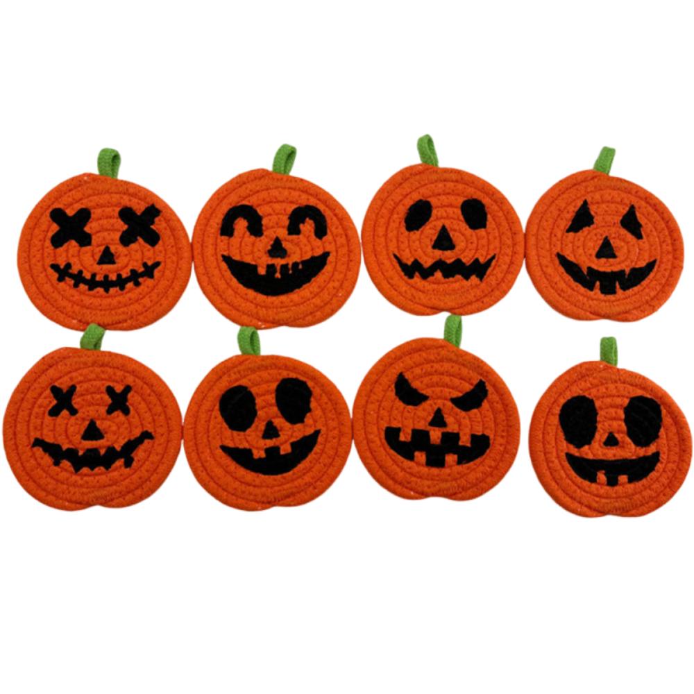 4/8Pcs Handwoven Pumpkin Shaped Coasters Creative Non-Slip Cup Mat  Halloween Decor
