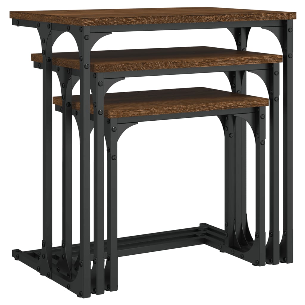Set of 3 Nesting Tables Brown Oak Finish Engineered Wood