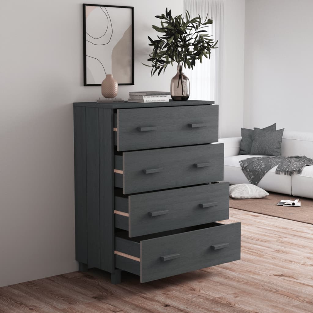 Vidaxl Komoda Hamar, Ciemnoszara, 79X40X103,5 Cm, Lite Drewno Sosnowe