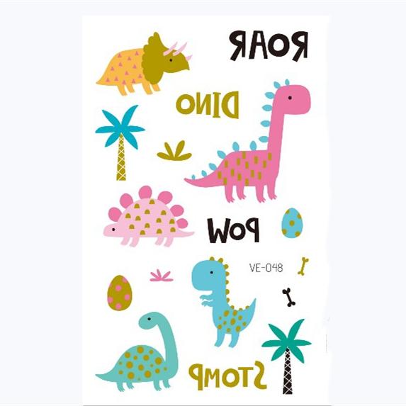 Dinosaur Tattoo Stickers Cartoon Bronzing Fake Temporary Tattoo Stickers for Kids Boy Girl Face Arm Body Art Stickers Toys