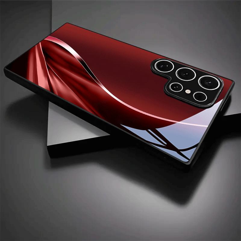 Vivid Crimson Silvery Arc Ultimate Luxury Tempered Glass Phone Case for Samsung GalaxyS26  S25 S24 S23 S22 S21 S20 Note