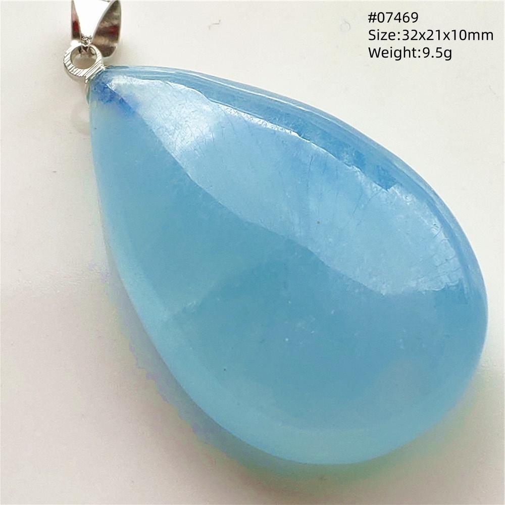 Natural Blue Aquamarine Oval Pendant Jewelry For Women Men Dark Aquamarine Necklace Fashion Brazil AAAAAA