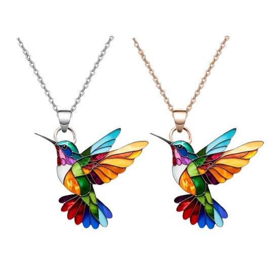 Rainbow Hummingbird Necklace Acrylic Colorful Bird Pendant Necklace Lightweight Fashion Necklace Jewelry Gift for Women Bird Lovers
