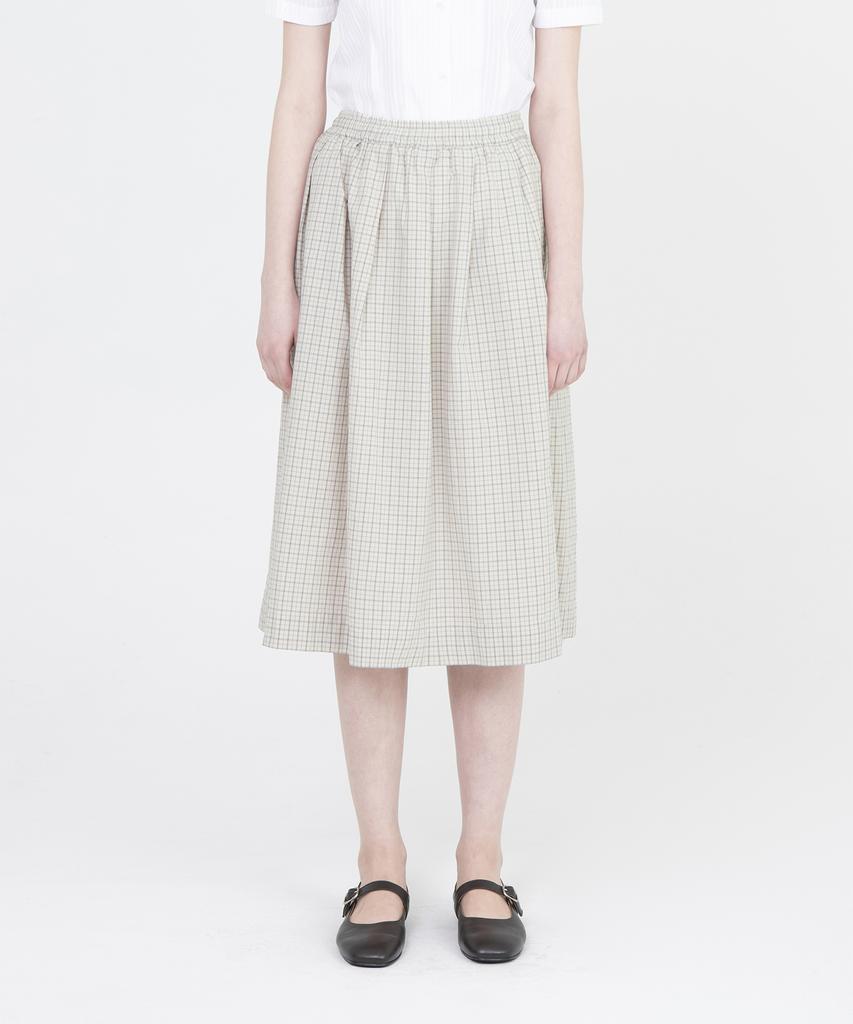Beulaunyadeu W Shirred Midi Skirt, Ivory Check
