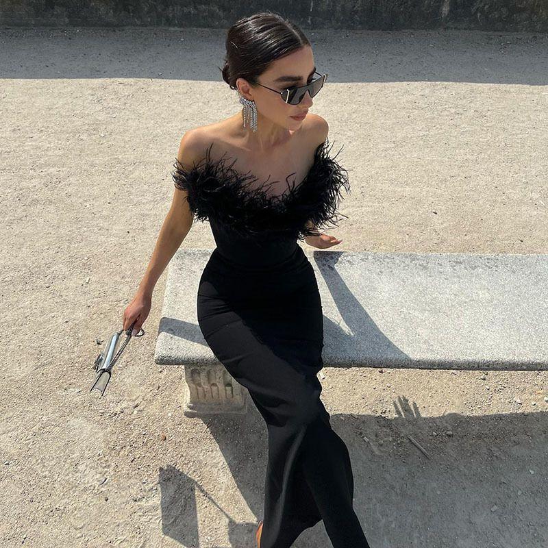 

V-neck Sleeveless Tube Top Dress Maxi Dressv Neck Sleeveless Tube Top Dress Black M