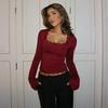 Damski top z koronkową siateczką i rękawami dzwonkami, z dekoltem w serek, jesień 2025