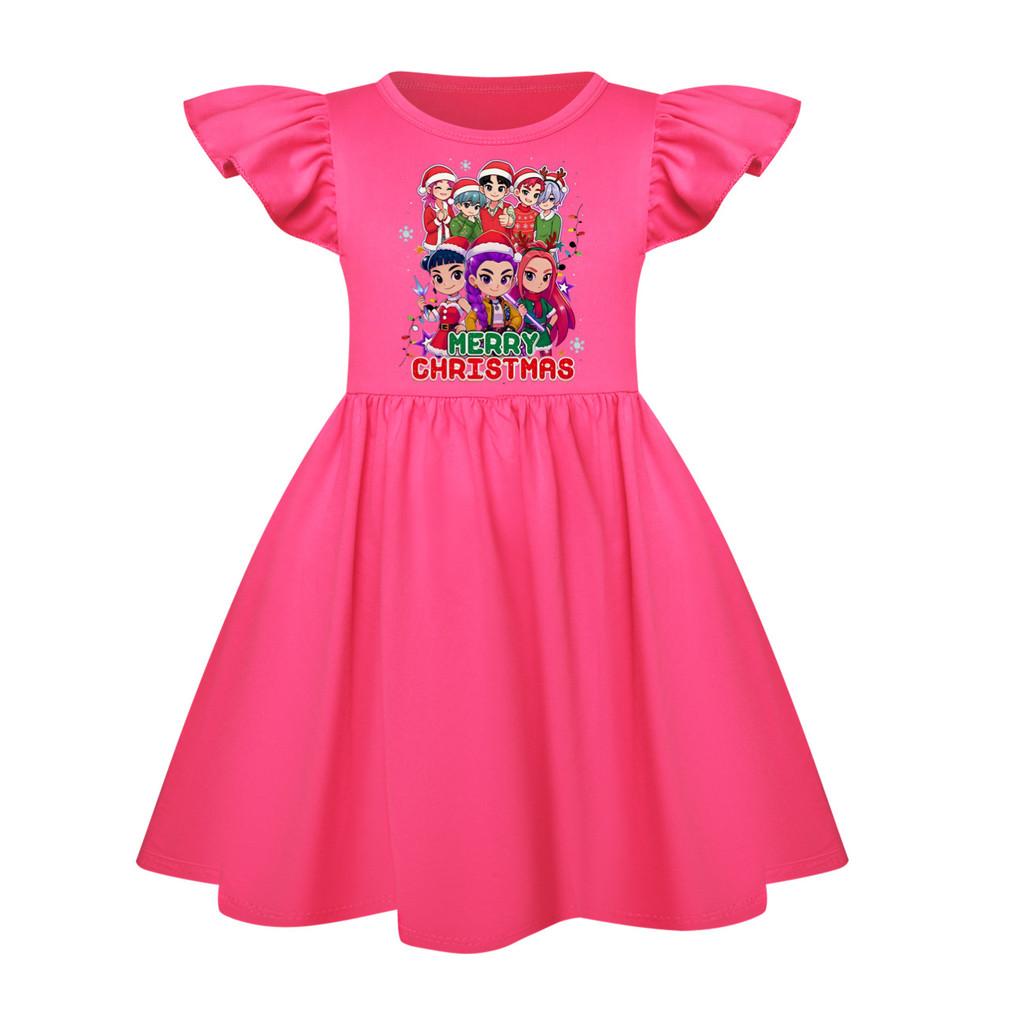 5099 Kinder Mädchen Weihnachten Neujahr Mira Zoey Rumi Bedrucktes Rüschen Kurzarm Freizeitkleid