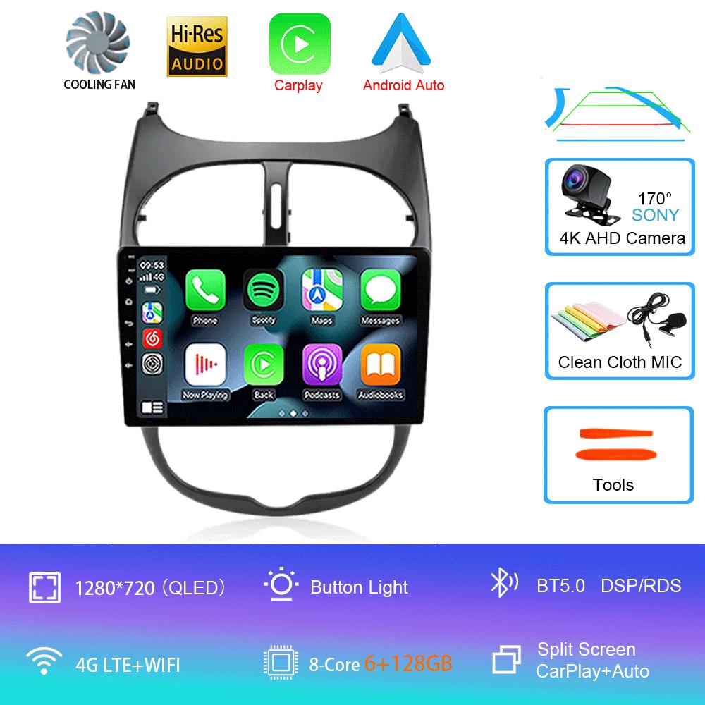 Android 14 2 Din Carplay Auto For Peugeot 206 CC SW C2 2001-2008 Car Radio GPS Multimedia Video Player Stereo WIFI+4G DSP
