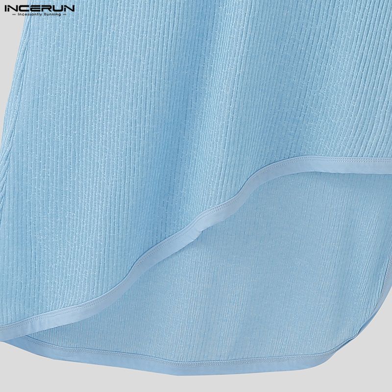 INCERUN Herren ärmellose U-Ausschnitt unregelmäßige dünne Urlaubs-Langarm-Kapuzen-Tanktops