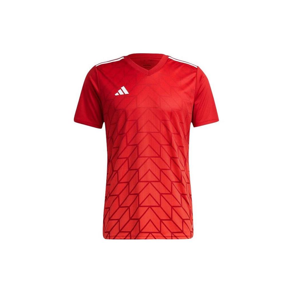 Adidas Team Icon 23 Geometric Pattern Printed V-Neck Short Sleeve Soccer Jersey Men Jersey Deep-Red HT6551