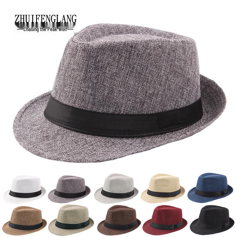 Men's Summer Straw Fedora Sun Hat - Outdoor Sunshade Beach Bowler Hat