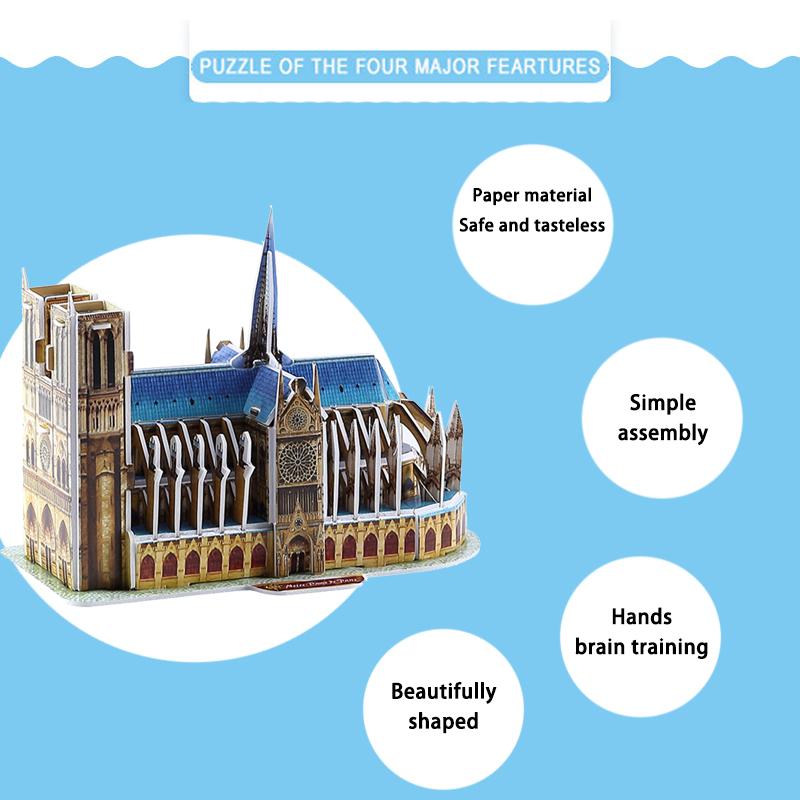 Bastel Architektur 3D Pappe Puzzle Spielzeug Notre Dame de Paris Eiffelturm Basilius-Kathedrale Weltberühmtes Architekturmodell Spielzeug