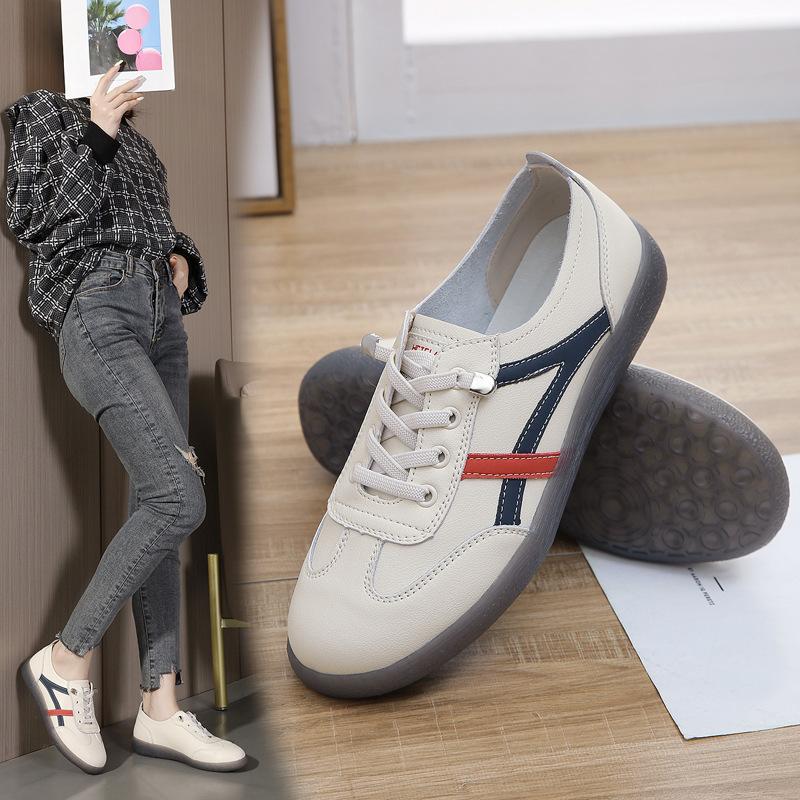 Cowhide White Shoes for Women In Spring New Korean Version of Jelly Soft Sole Women's Shoes Versatile Korean Version of Sports Flat Shoes
