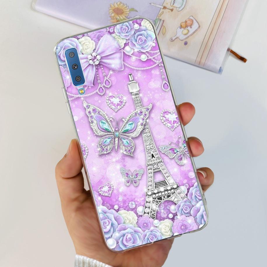 For Cover Samsung Galaxy A7 2018 Case New Fashion Flower Bumper Soft Silicone Phone Case For Samsung A7 2018 A750 SM-A750F Coque