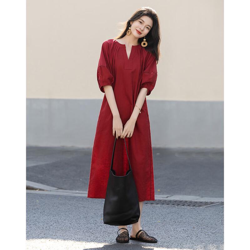 Demana Summer Petite Linen Blend Round Neck Straight Dress