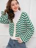 Women's Retro Striped V-Neck Button Knit Cardigan – Long Sleeve, Hollow Design for Autumn/Winter