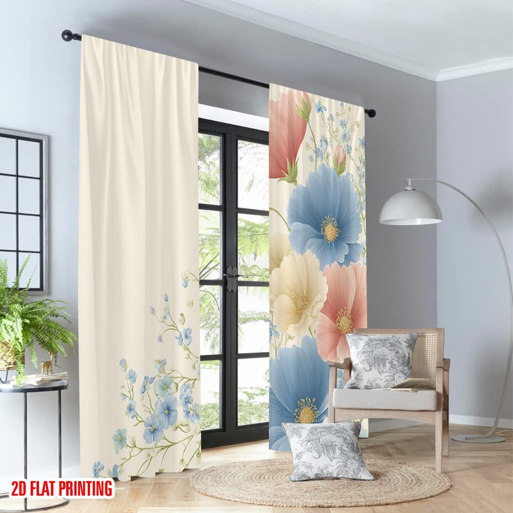 2pcs 2D flat printing Merry Christmas Party Curtains Cosmos Flowers Watercolor Digital Printed Polyester Drapes Birthday Party