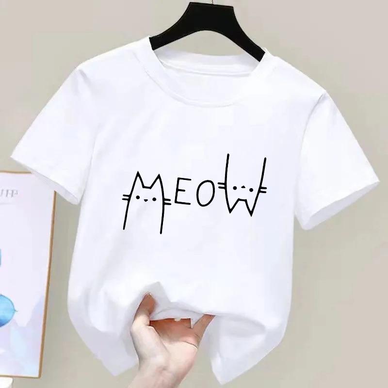 Cute Funny Cat Graphic Print Children Tshirts Summer Cartoon Fashion Casual Tops for Girls Boys ONeck Short Sleeve Tshirts