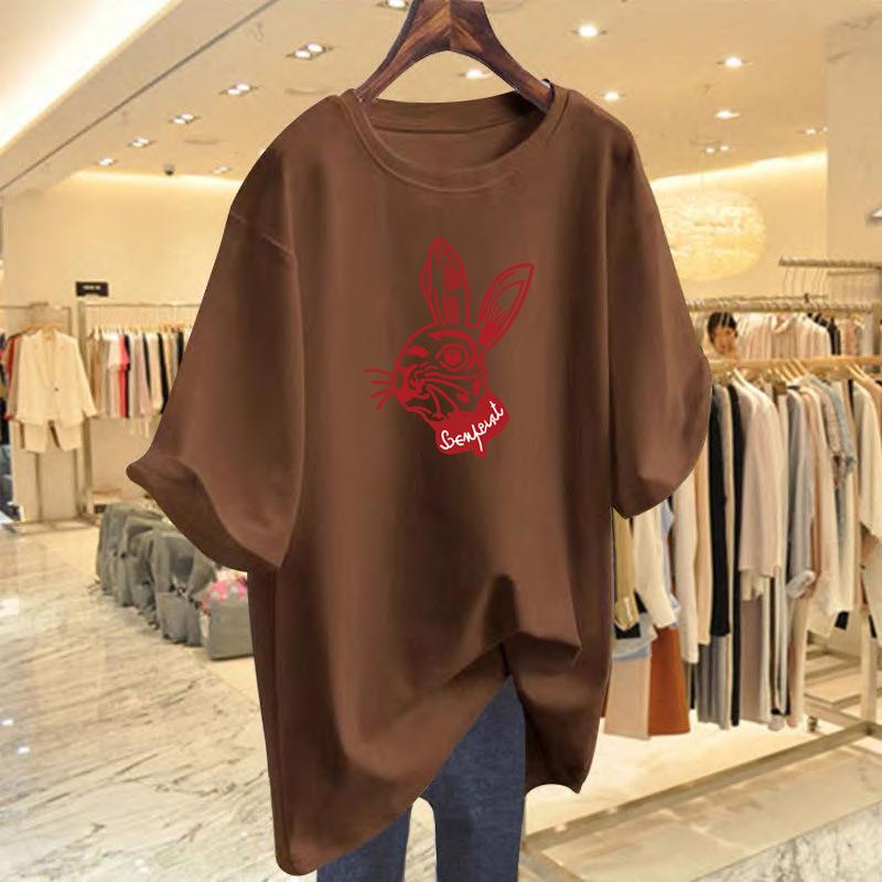 

New loose printing pure cotton T-shirt women s summer cartoon rabbit large size short-sleeved half-sleeved top bottoming shirt XXXL