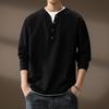 Herrvintervelour Henley-huvtröja: Lös Passform Lapptäcke Långärmad T-shirt