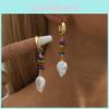 Shape Fashionable Irregular Earrings With Colorful Natural Stones Pearls And