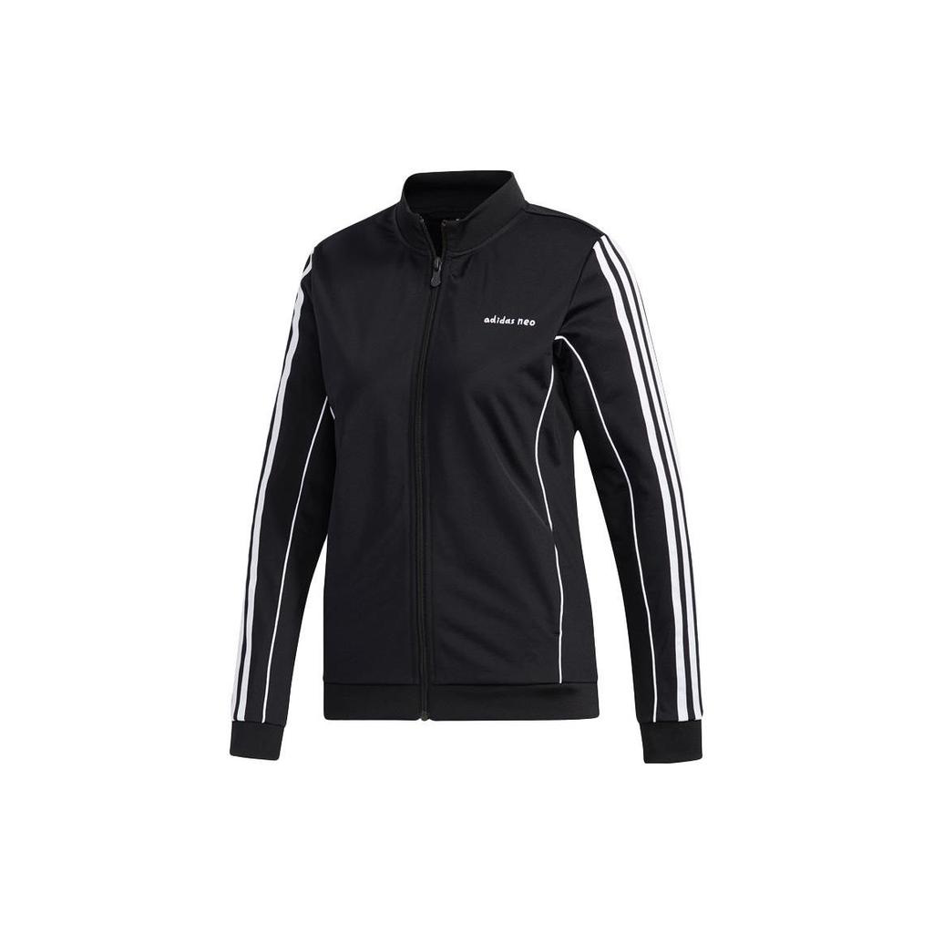 Adidas Neo Retro Sports Stand Collar Striped Sleeve Design Zip Jacket Women Jacket Black GP5805