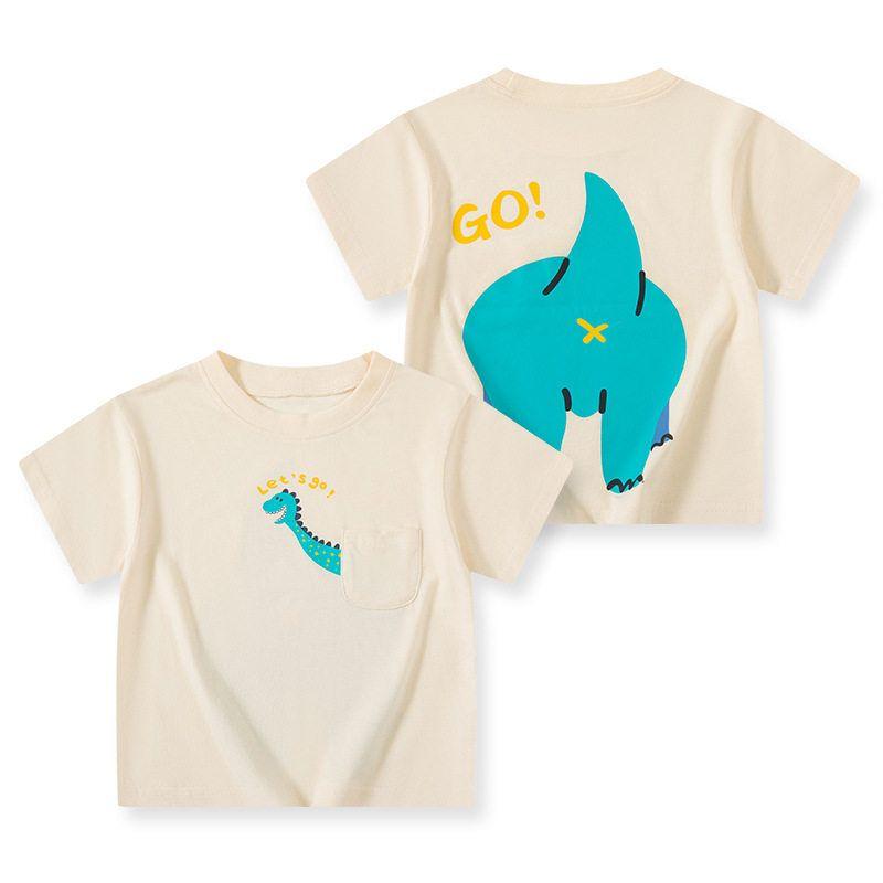 Children's Clothing Summer Kids Short Sleeve T-shirt Top Boys and Girls Half Sleeve Front and Rear Dinosaur Print Clothes Cotton Base Shirt