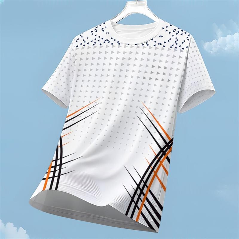 Fashionable geometric pattern sports T-shirt, summer fashionable street wear, 3D printed running fitness T-shirt, loose quick drying T-shirt top