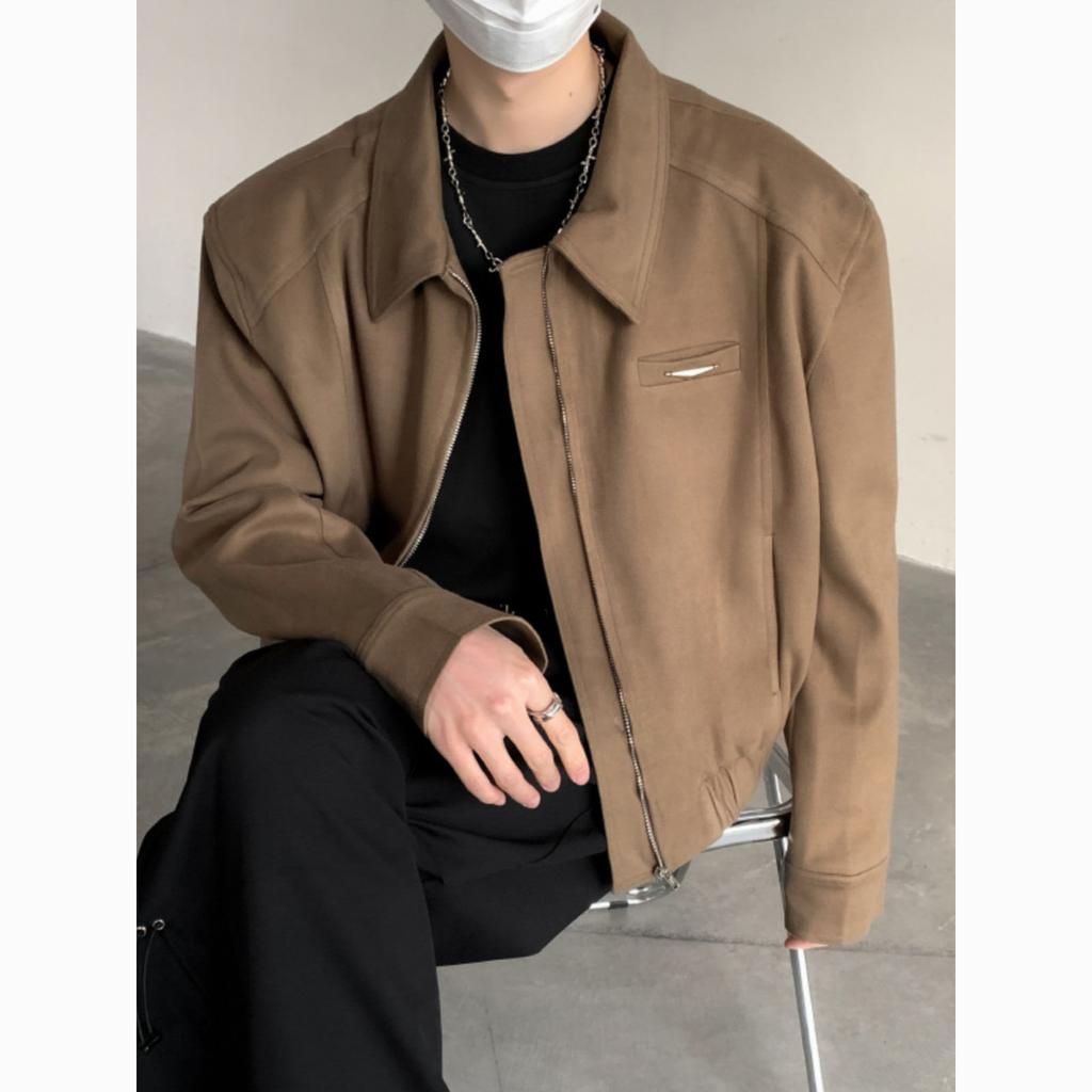 Spring Men's Casual Short Solid Color Lapel Baseball Jacket