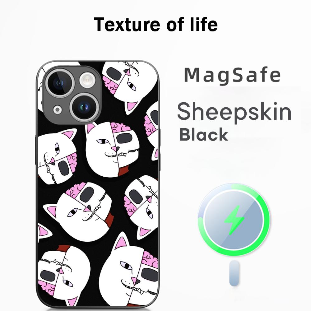 Fashion hip hop middle finger cats ins Phone Case For iPhone 16 15 14 13 12 11 Plus Pro Max  High-end Luxury Magsafe Sheepskin