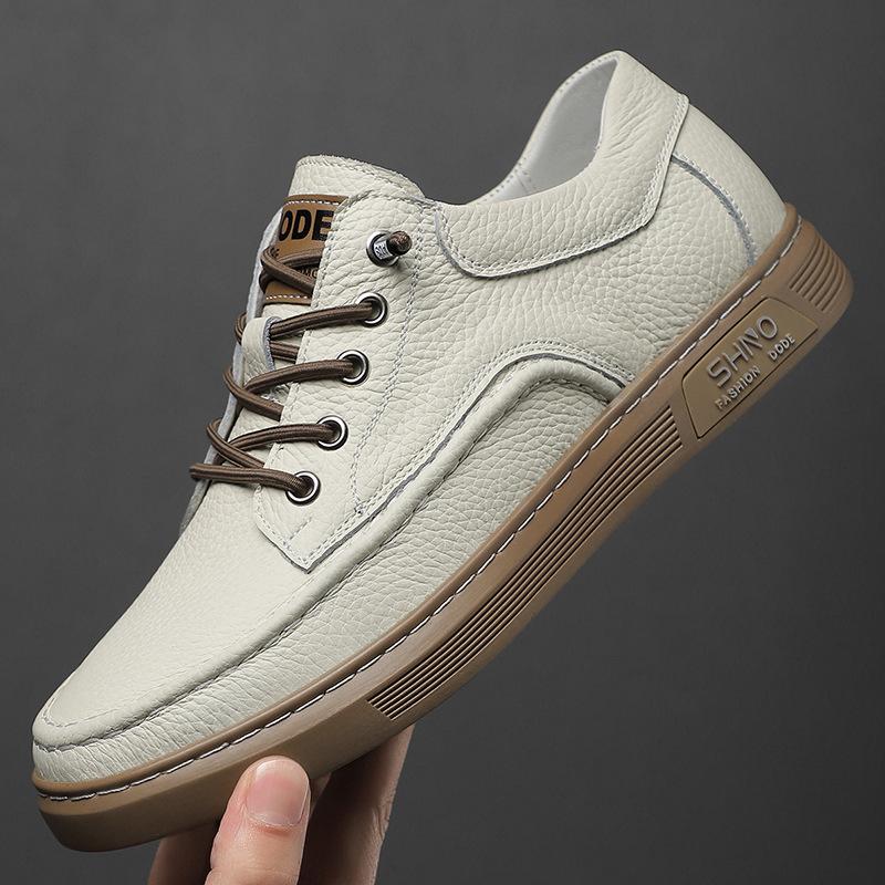 

Первый слой коровьей кожи 2025 весна новая мужская повседневная обувь кожаная дышащая мужская белая обувь трендовая мужская обувь обувь 44 белый