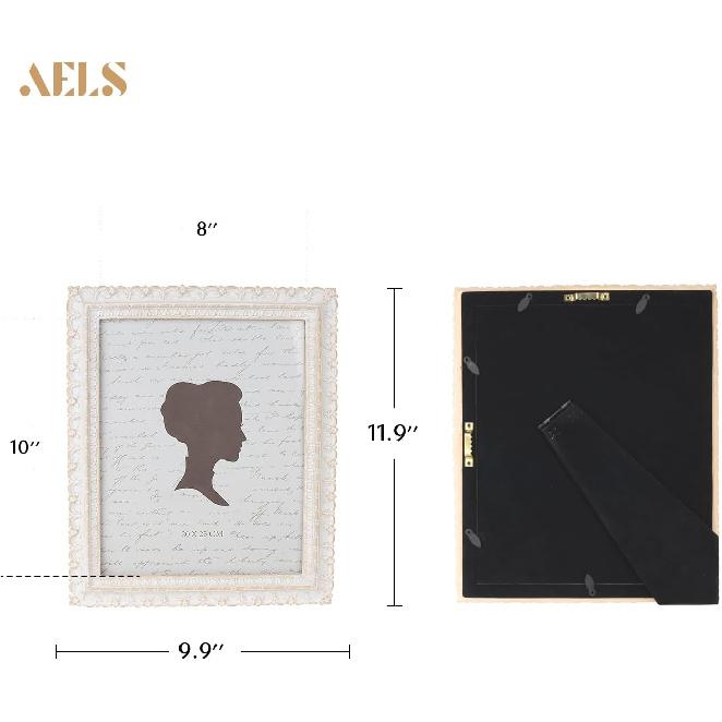AELS 8x10 Inch Vintage Picture Frame, Elegant Antique Photo Frames with Glass Front, Photo Display, Tabletop Wall Hanging, Gift Ideas, White and Pink