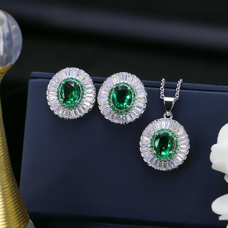 

Aaa Zircon Bridal Earrings Necklace Jewelry Set Dinner Dress Matching Jewelry зелений