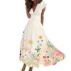 Women's Long Casual Dress Summer Short-Sleeve V-Neck Waist Retraction Printed Dress