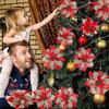 Glitter Christmas Poinsettia Flower Decoration Double Layer Gold Glitter Sparkle Holly Artificial Flower for Xmas Tree Ornaments
