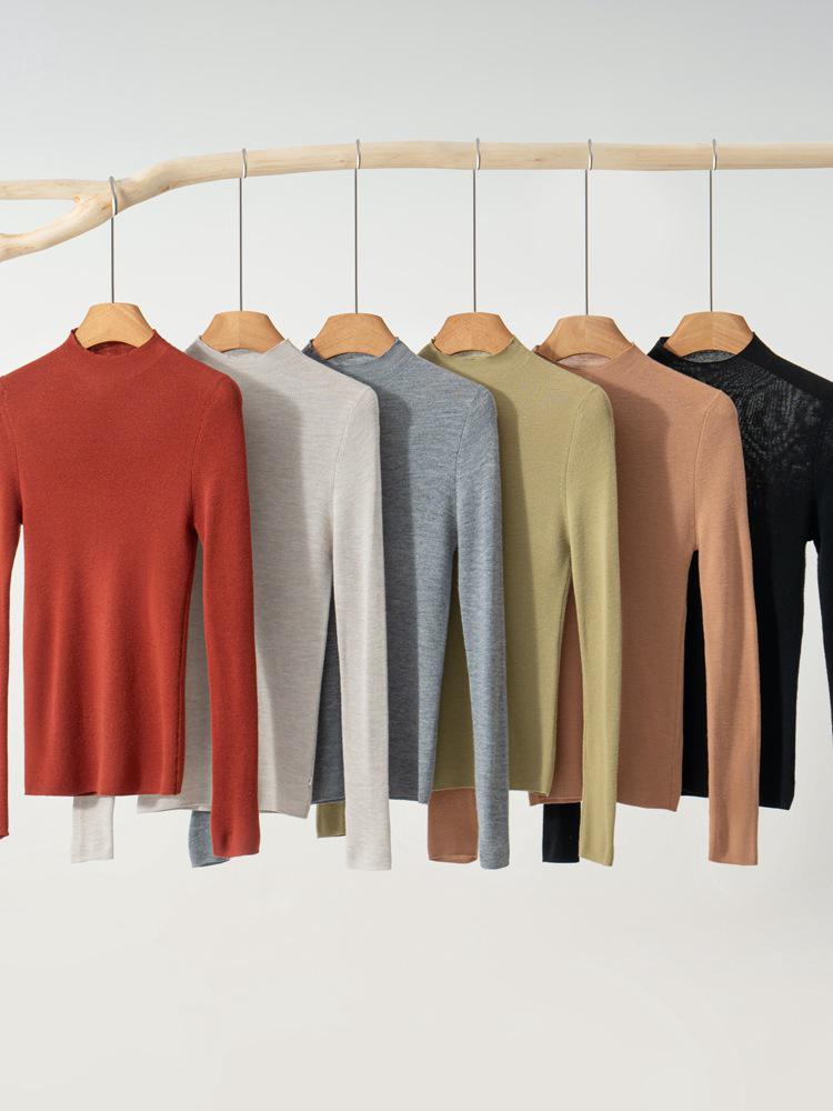 Women's Slim Fit Pure Wool Knit Pullover - Soft, Skin-Friendly, Long Sleeve Base Layer for Autumn/Winter