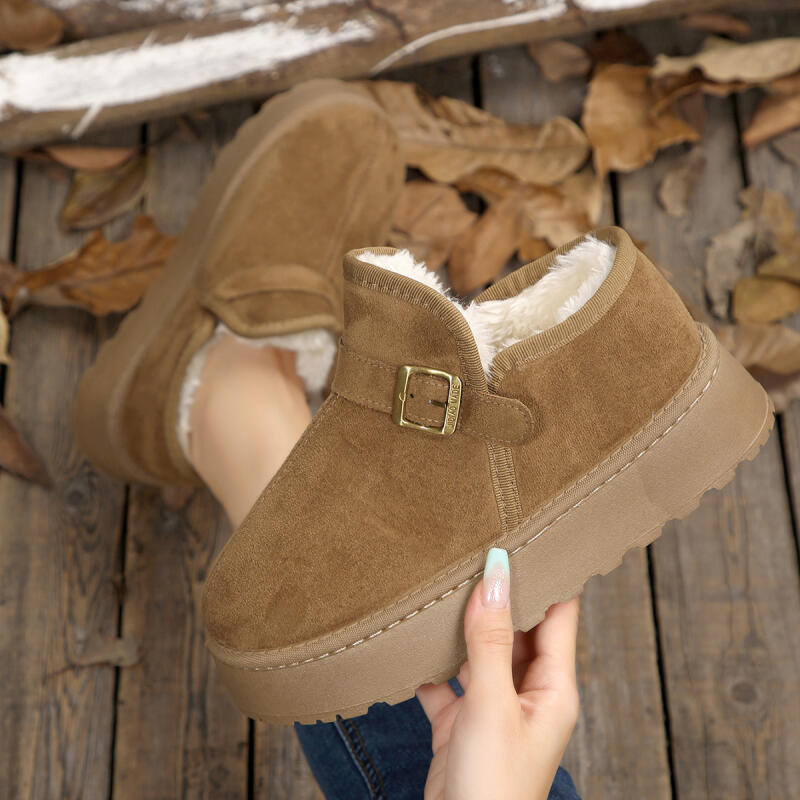 Fashion Comfort Thick Bottom Furry Snow Boots Women 2025 Winter Metal Buckle Chunky Platform Suede Ankle Boots Warm Plush Cotton Shoes